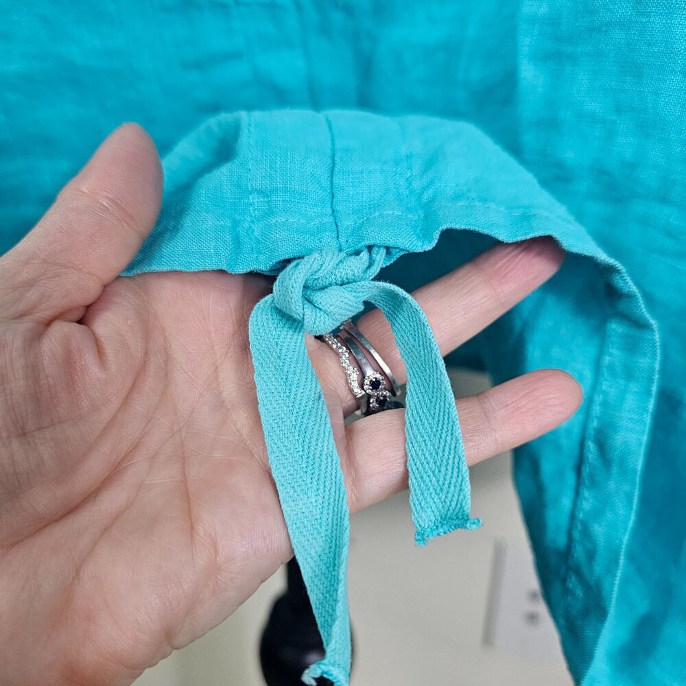 Bryn Walker Oversized‎ Linen Tunic M Turquoise Coastal Artsy Pocket Lagenlook - Picture 8 of 14